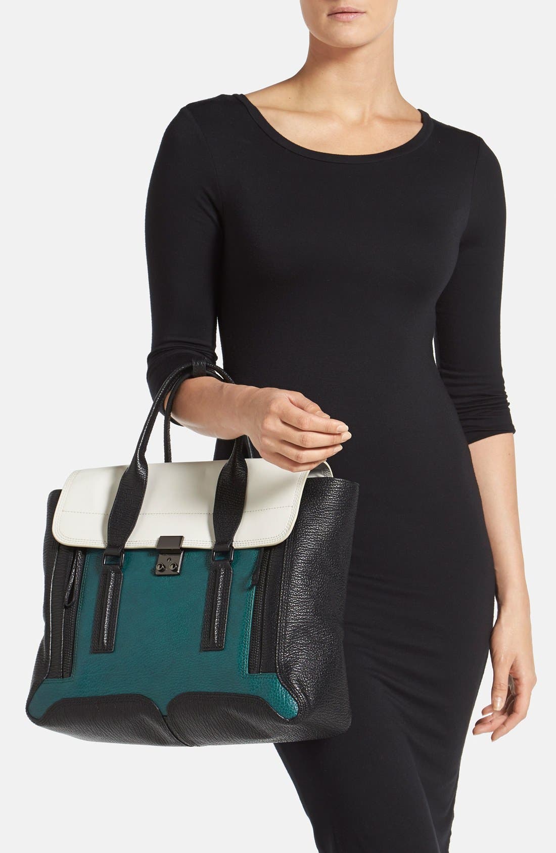 'Pashli' Colorblock Leather Crossbody Satchel (Nordstrom Exclusive), Alternate, color, DARK TEAL MULTI