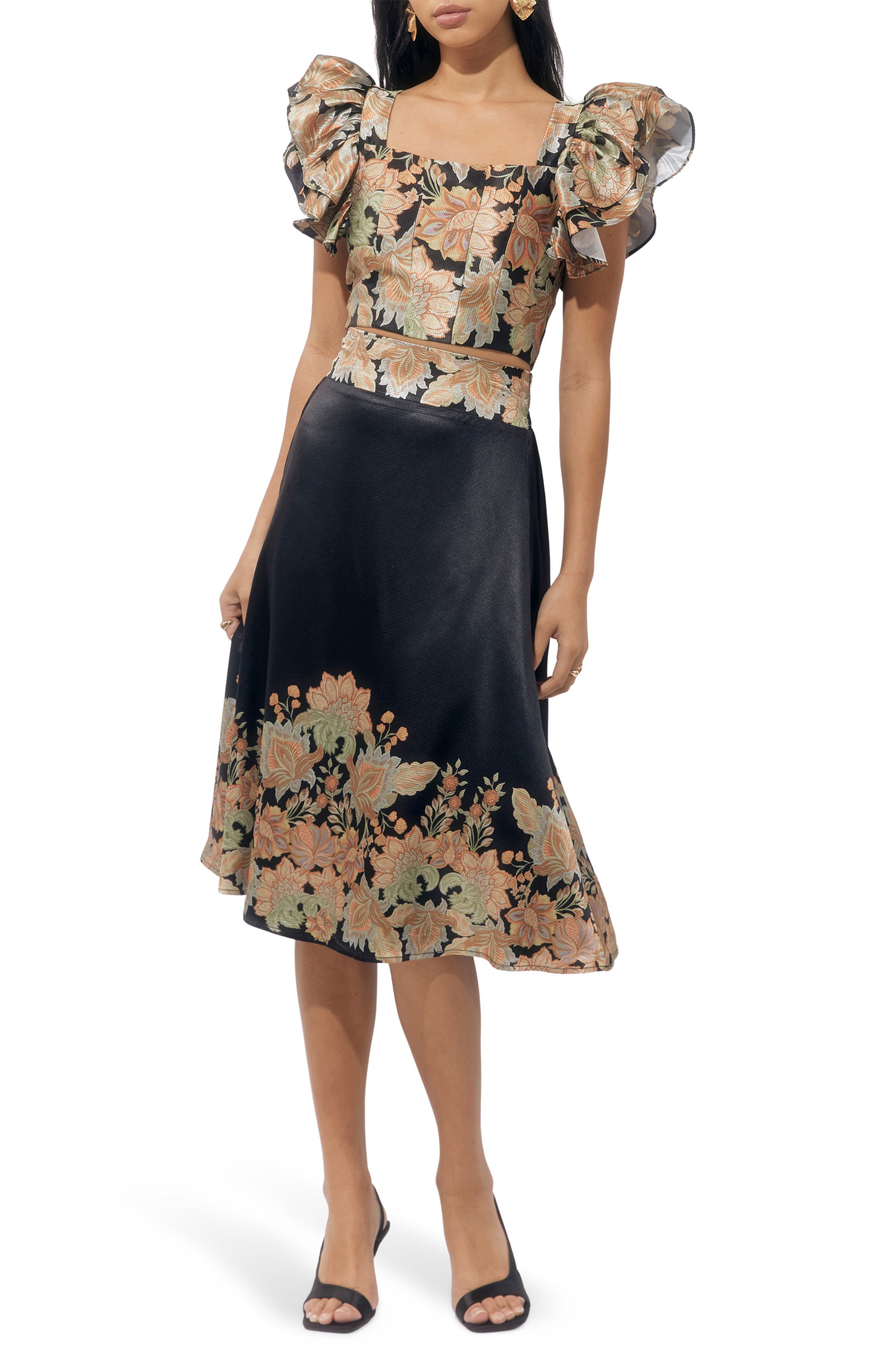 Adelyn Rae Milan Floral Top & Border Print Skirt Set