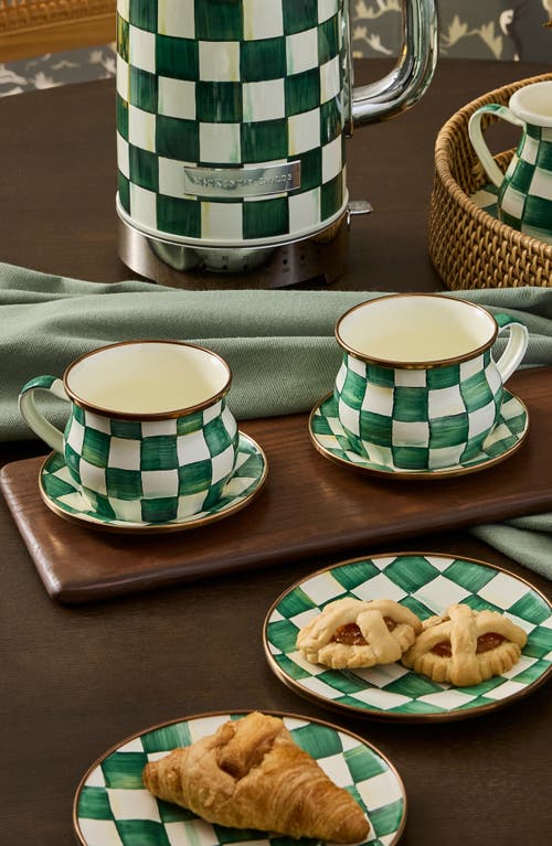 Mackenzie-childs Mackenzie Childs Emerald Check Set Of 2 Espresso Cups & Saucers In Green