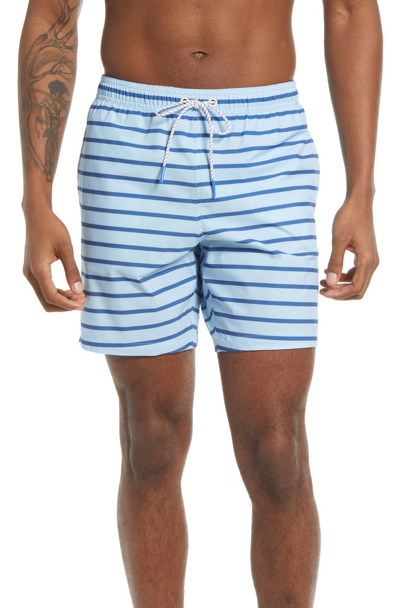 Bonobos Riviera Stripe Recycled E-Waist Swim Trunks, Main, color, 