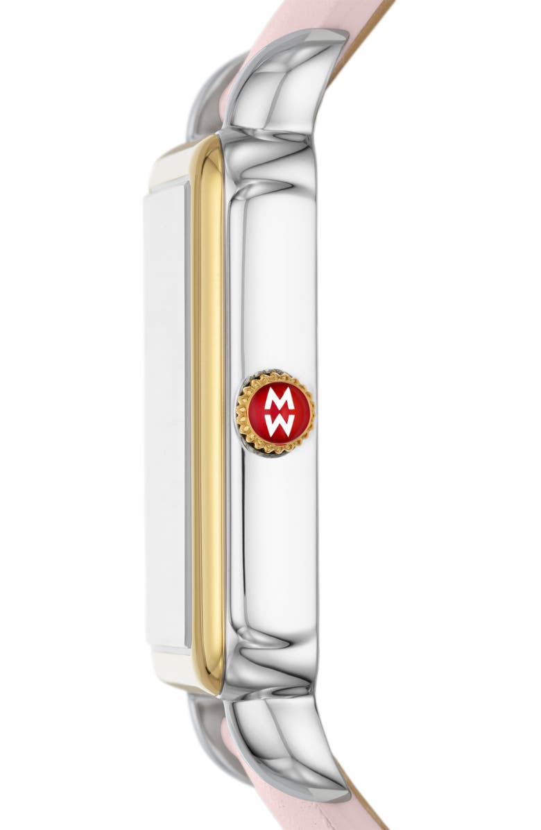 MICHELE Deco II Diamond Leather Strap Watch, 30mm - 0.11ct., Alternate, color,