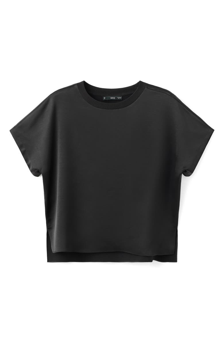 MANGO Crop Satin T-Shirt, Alternate, color, Black