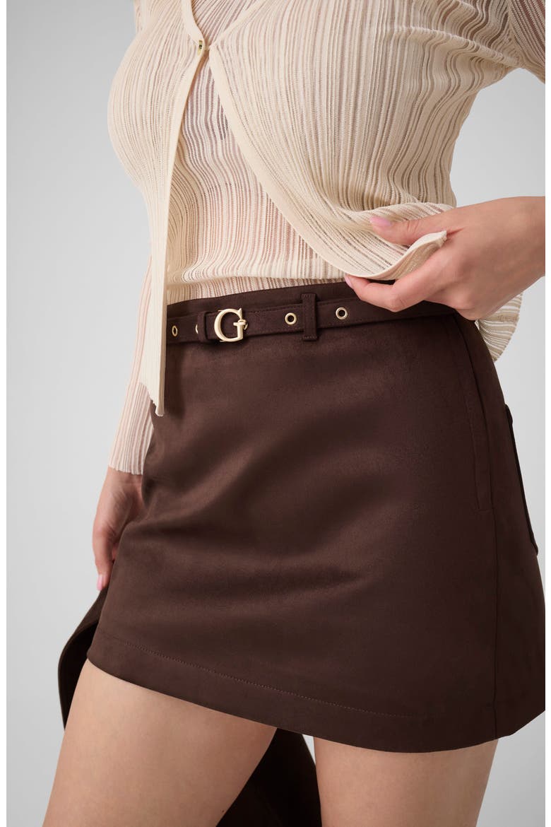 New Grace Faux Suede Miniskirt, Alternate, color, DARK BROWN