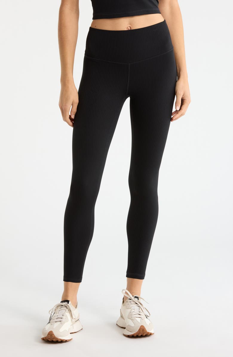 Zella Thrive Rib High Waist 7/8 Leggings, Main, color, Black