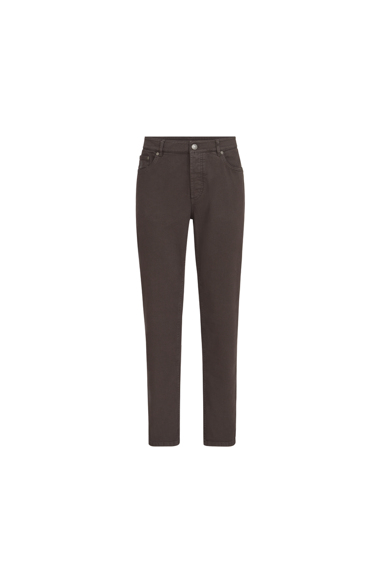 Brunello Cucinelli Garment-dyed comfort lightweight denim traditional fit five-pocket trousers, Alternate, color, Brown