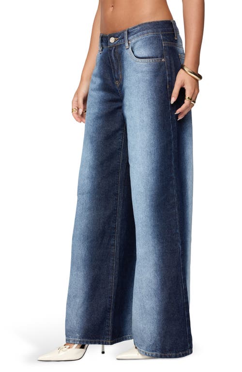 Edikted Ema Bleach Stripe Low Rise Wide Leg Jeans In Blue