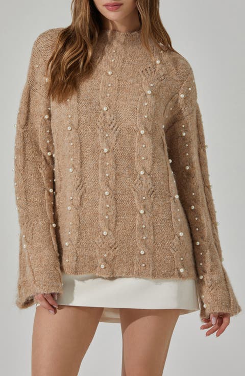 Kit Faux Pearl Cable Stitch Sweater