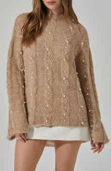 ASTR the Label Kit Faux Pearl Cable Stitch Sweater