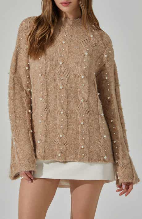 ASTR the Label Kit Faux Pearl Cable Stitch Sweater
