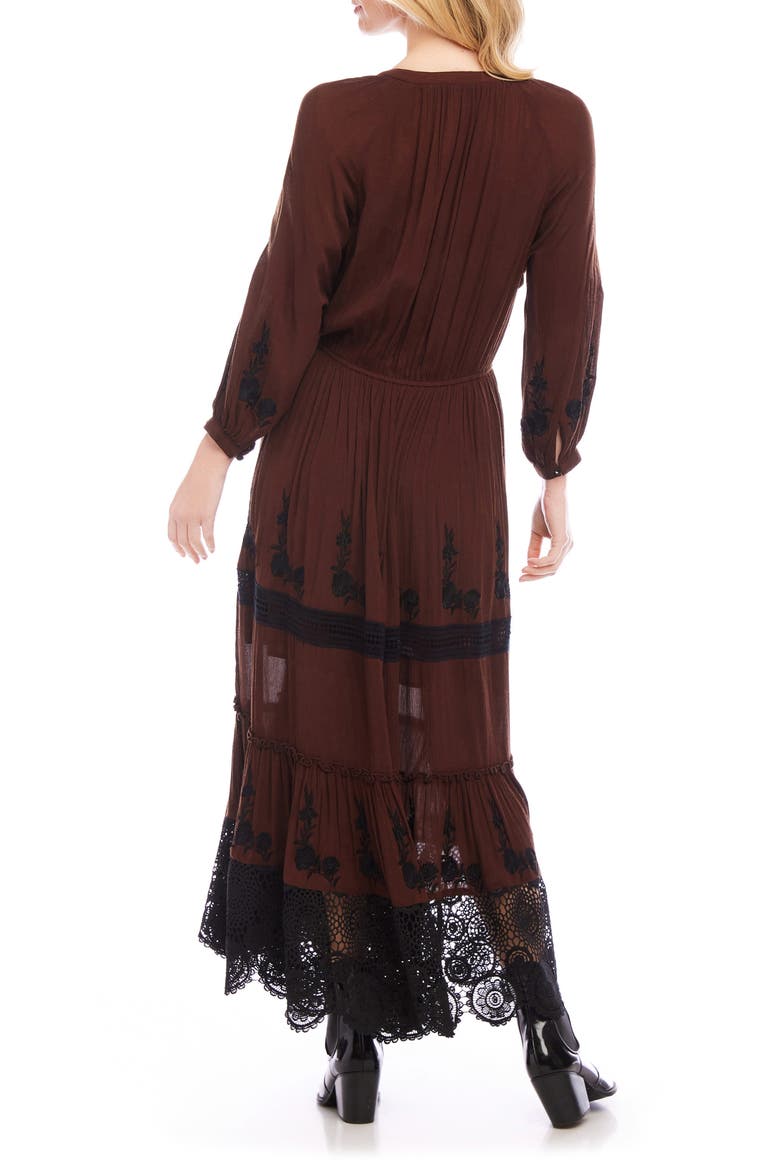 Long Sleeve Embroidered Lace Maxi Dress, Alternate, color, BROWN WITH BLACK