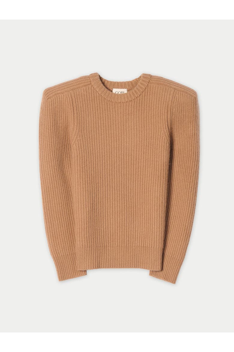 Sculpted-Shoulder Cashmere Sweater, Main, color, camel