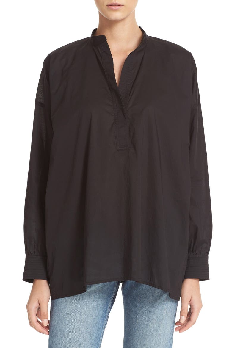 Trapunto Detail Popover Blouse, Main, color, BLACK