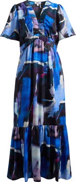 DKNY Print V-Neck Maxi Dress
