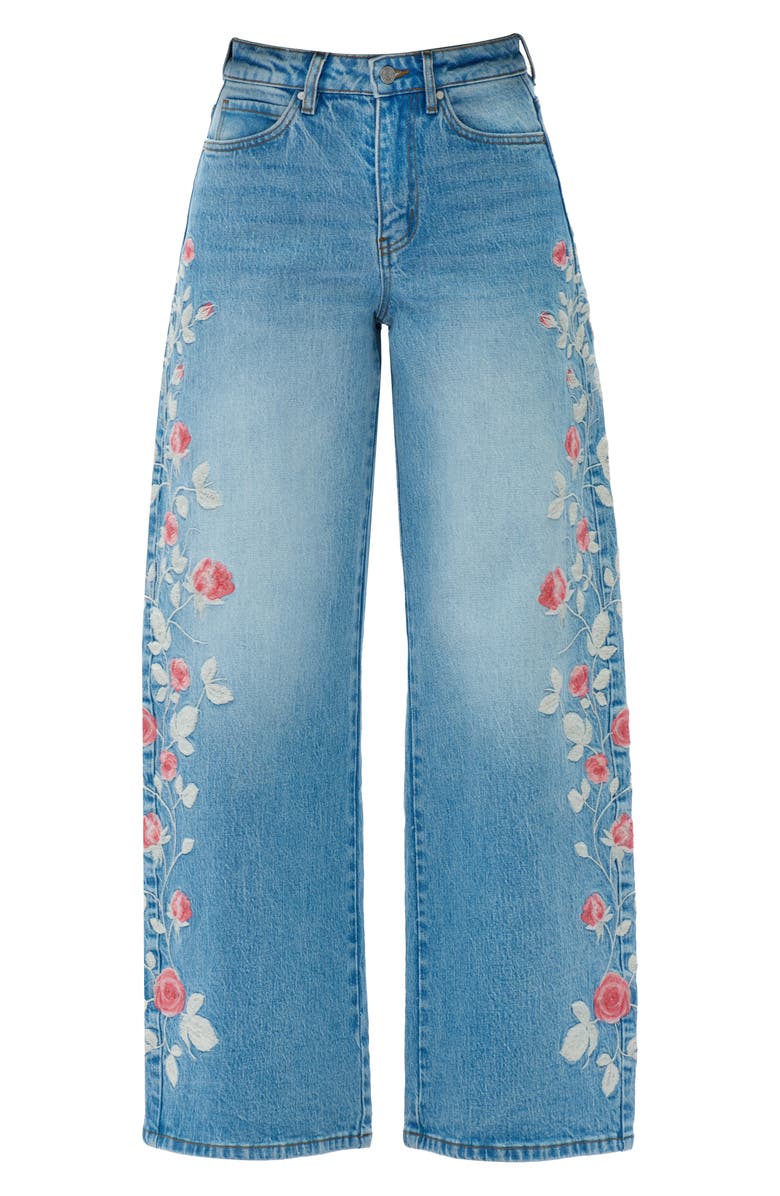 Bayeas Floral Embroidered High Waist Barrel Leg Jeans, Alternate, color, Light Blue