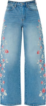 Bayeas Floral Embroidered High Waist Barrel Leg Jeans