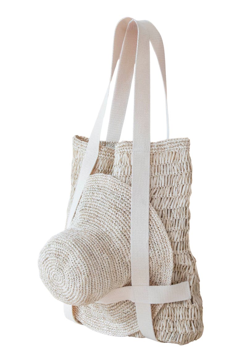 Raffia Beach Tote & Sun Hat Set, Alternate, color, NATURAL