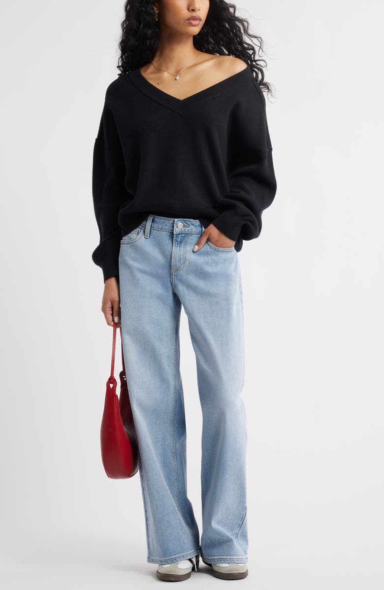 Seamed Oversize V-Neck Rib Sweater