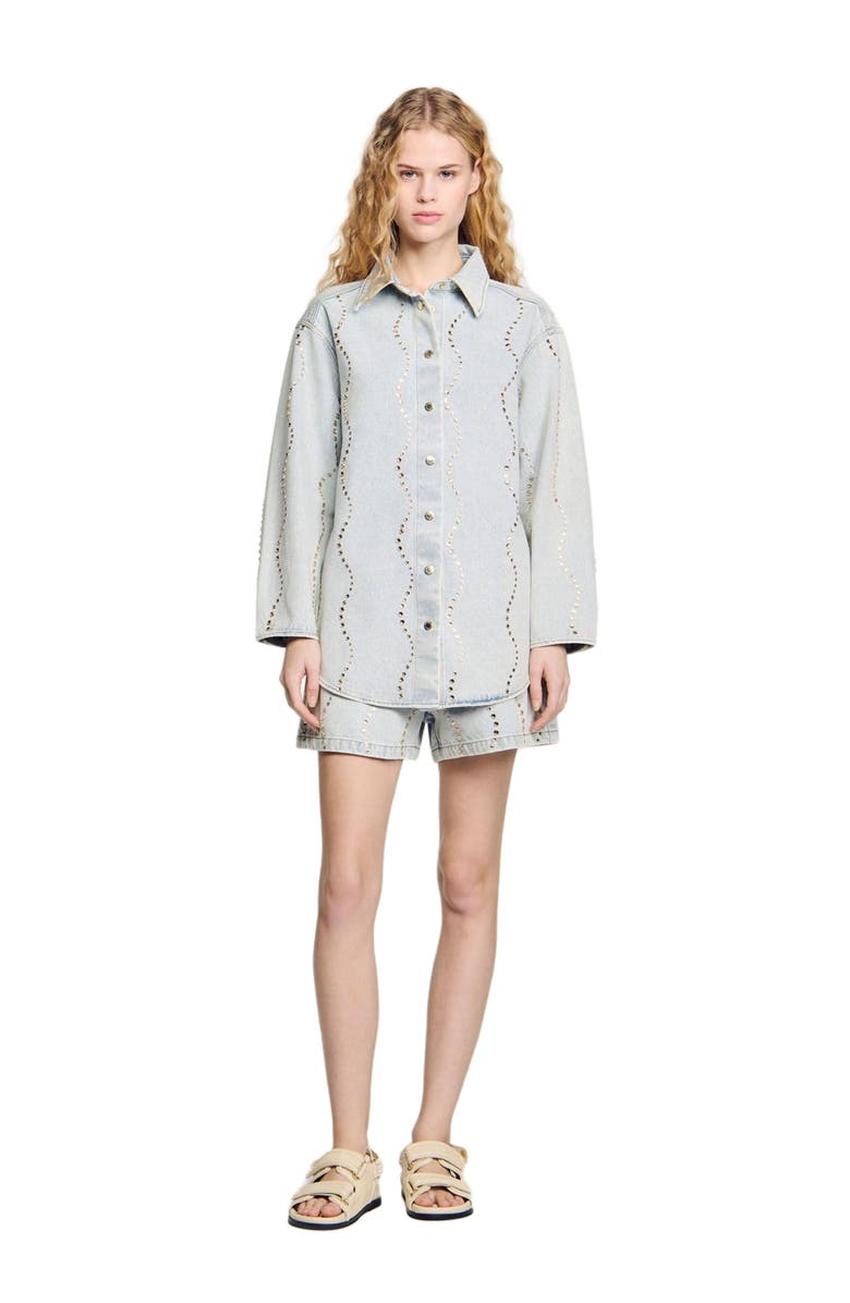 SANDRO Denim shirt with rhinestones, Alternate, color, 