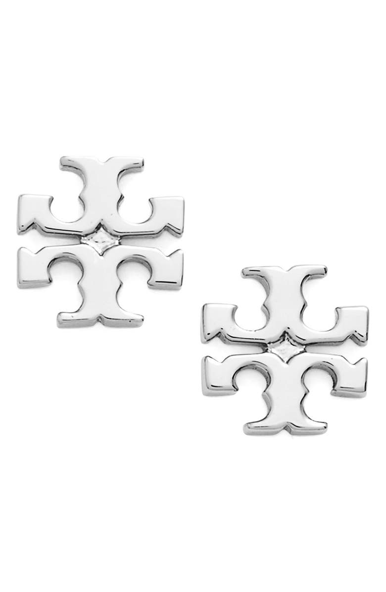 Tory Burch Icon Stud Earrings, Main, color, Silver
