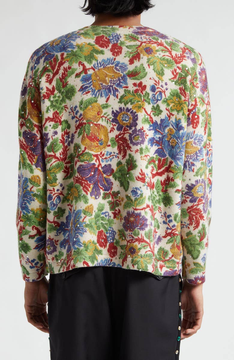 Bode Crystal Embellished Floral Wool Cardigan, Alternate, color, 