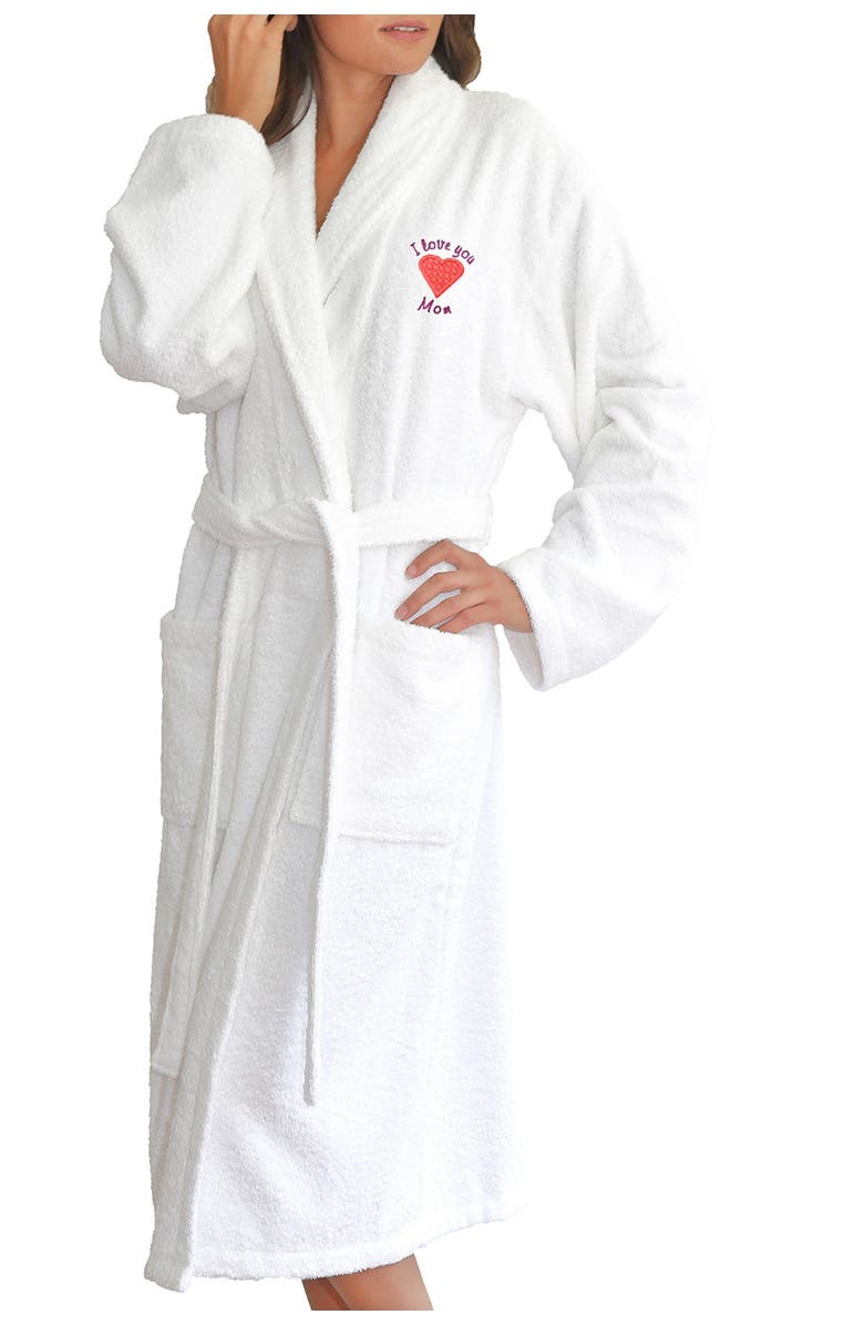 Linum Home Textiles 'I Love You Mom' Embroidered White Terry Bathrobe, Main, color, White