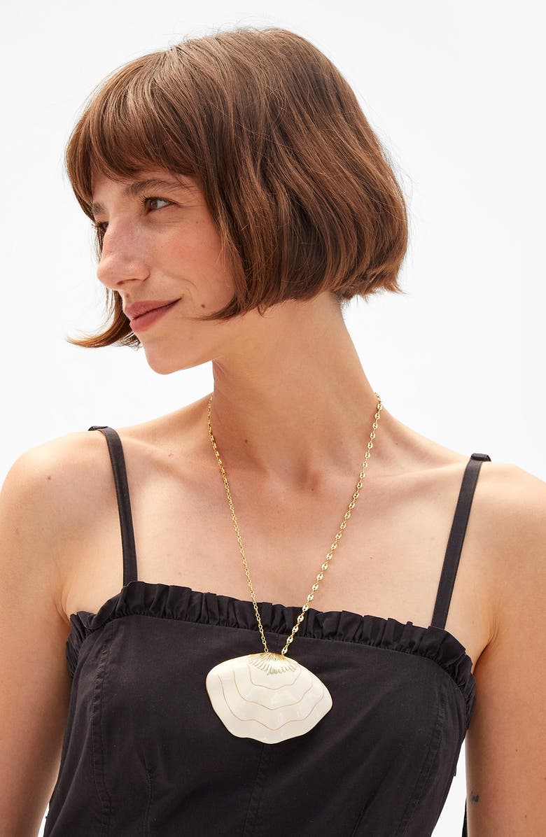 Clare V. Clamshell Pendant Necklace, Alternate, color, Cream