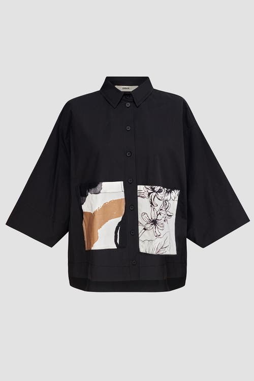 Alembika Boxy Button-up Shirt With Contrast Printed Pockets In Black/white