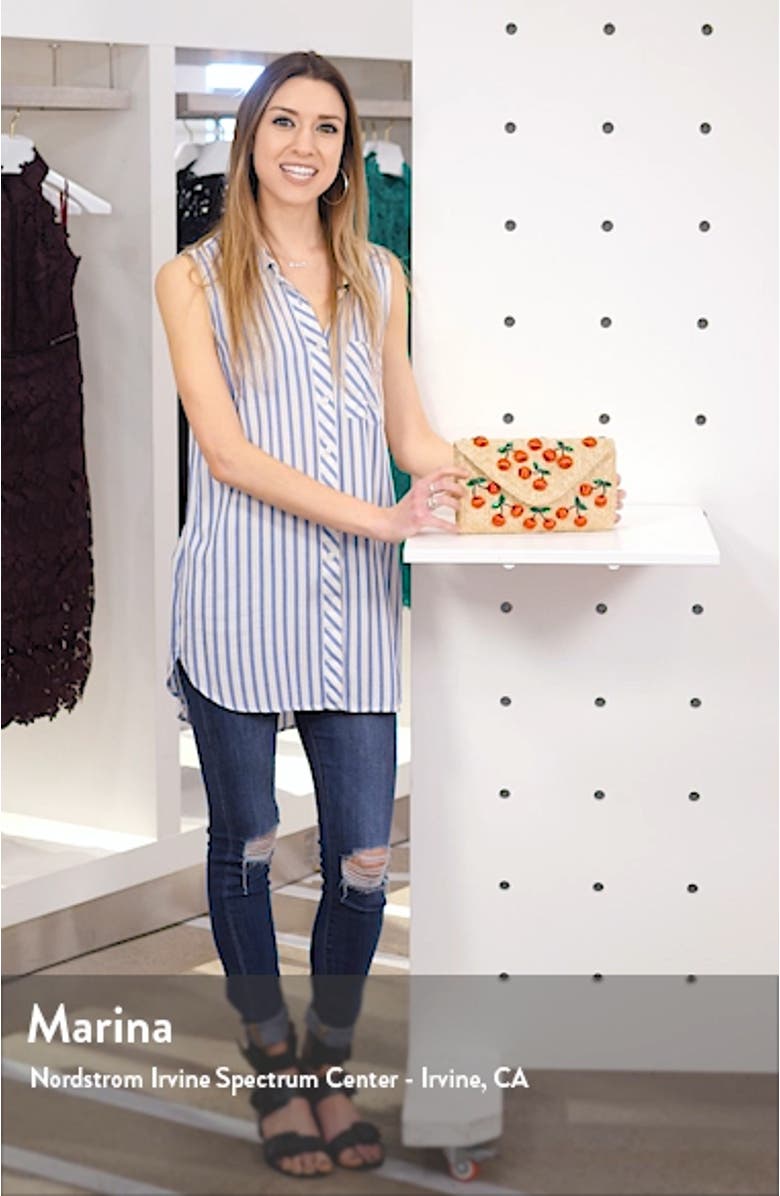 Cherry Embellished Straw Envelope Clutch, sales video thumbnail