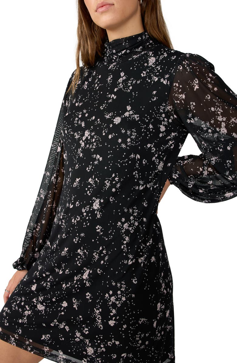 Sanctuary Dreamy Night Floral Long Sleeve Mesh Minidress, Alternate, color, 
