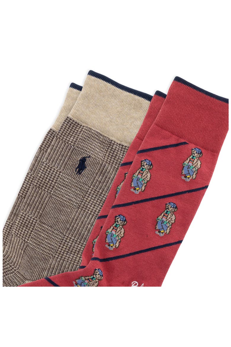 Assorted 2-Pack Polo Bear & Glen Plaid Socks, Alternate, color, RED