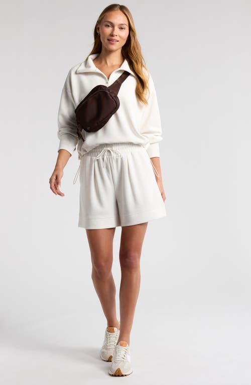 Zella Ultra Soft Scuba Half Zip Pullover In Beige Ivory Heather