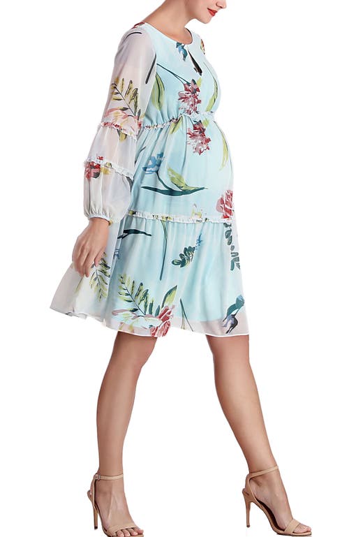 Kimi & Kai Aliz Long Sleeve Maternity Babydoll Dress In Blue