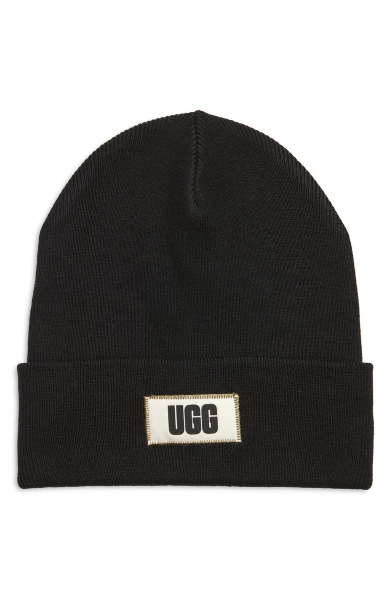 UGG<sup>®</sup> High Crown Beanie, Main, color, Black/Olive Stitch