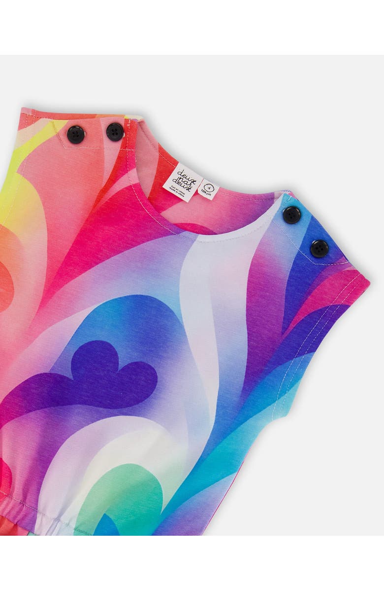 Deux par Deux Little Girl's French Terry Romper Printed Rainbow Heart, Alternate, color, 
