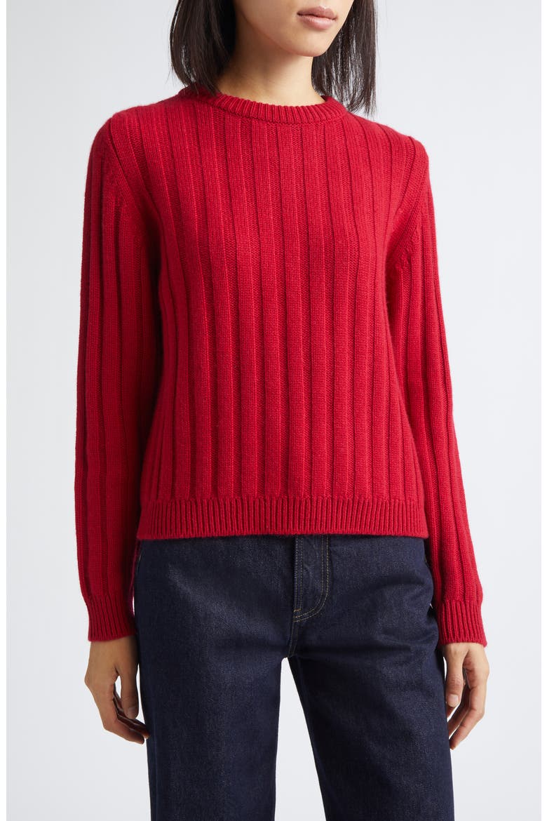 Lecht Cashmere Rib Crewneck Sweater, Main, color, CLARET