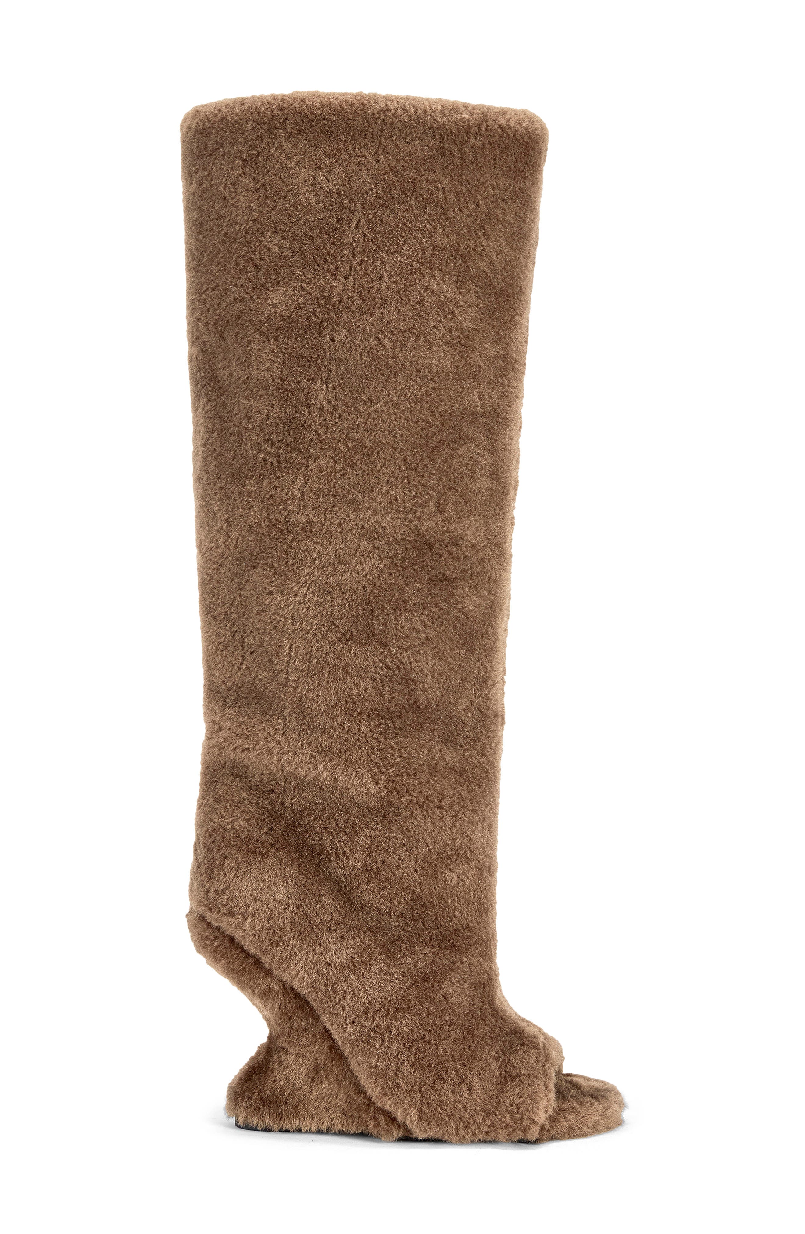 Vincent Faux Fur Peep Toe Wedge Boot, Alternate, color, BROWN