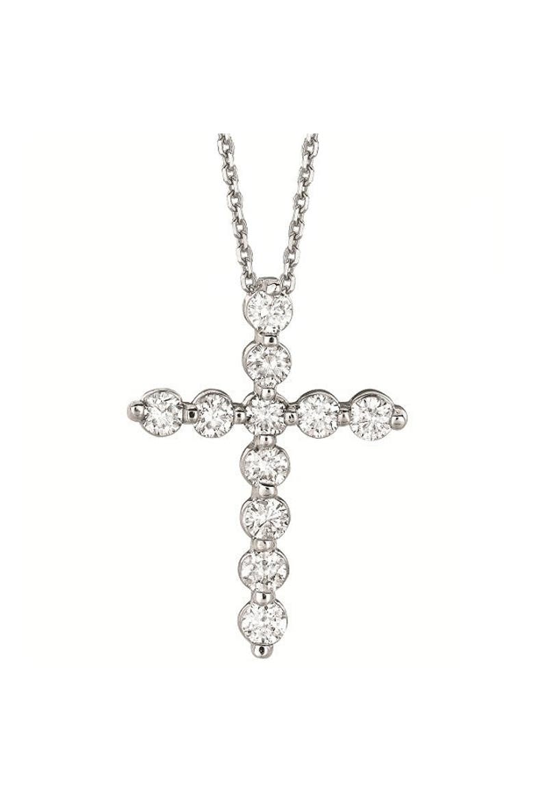 Lab Diamond Cross Pendant Necklace in 14k, Main, color, 1.01ct/White Gold