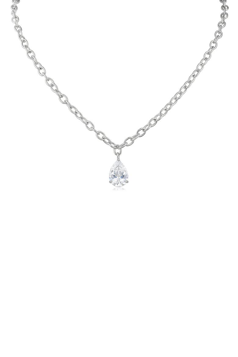 Pear Cut Cubic Zirconia Pendant Necklace, Main, color, SILVER