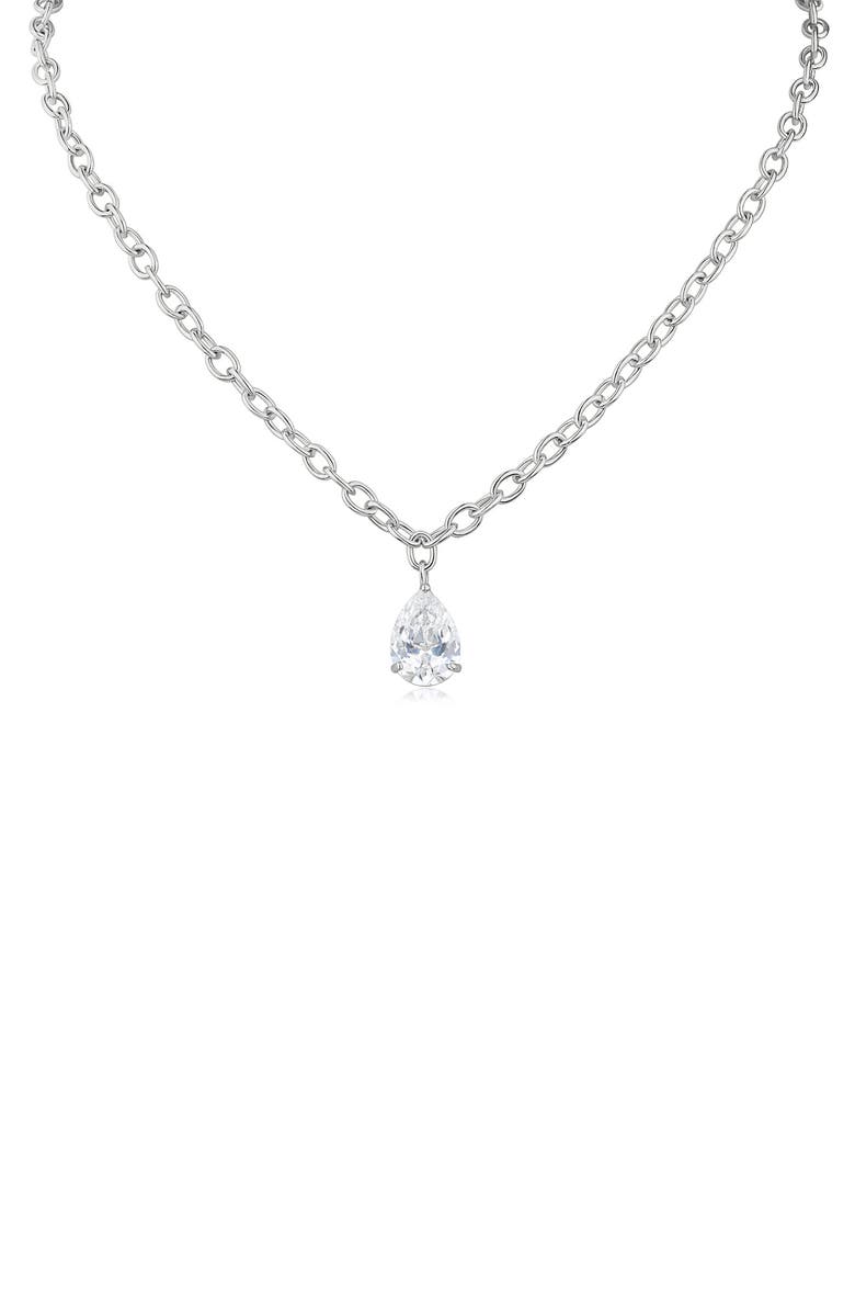 CZ by Kenneth Jay Lane Pear Cut Cubic Zirconia Pendant Necklace, Main, color, Silver