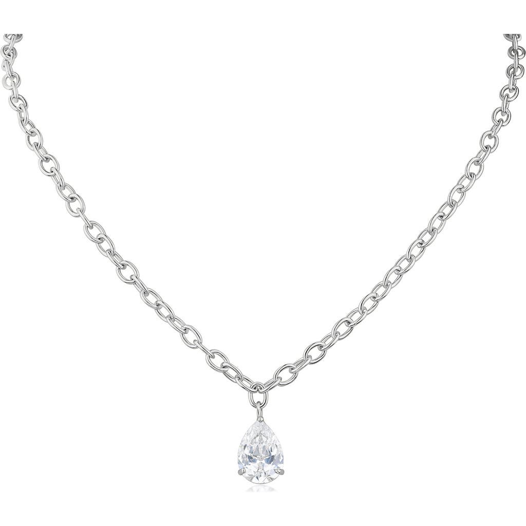 Cz By Kenneth Jay Lane Pear Cut Cubic Zirconia Pendant Necklace In Metallic