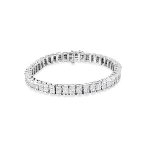 14K White Gold 5.00 Cttw Diamond Belt and Buckle Tennis Bracelet