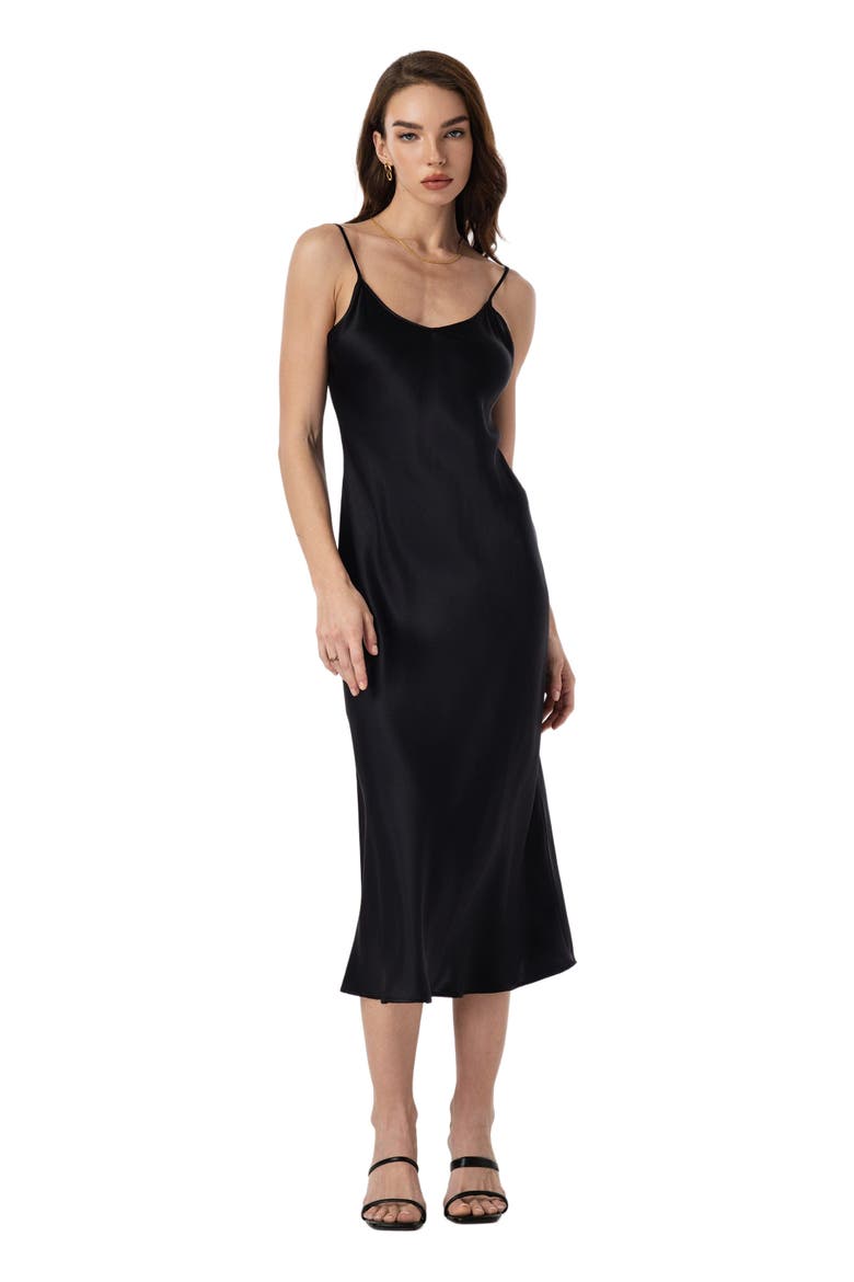 Mulberry Silk Spaghetti Strap Long Nightgown, Main, color, Black