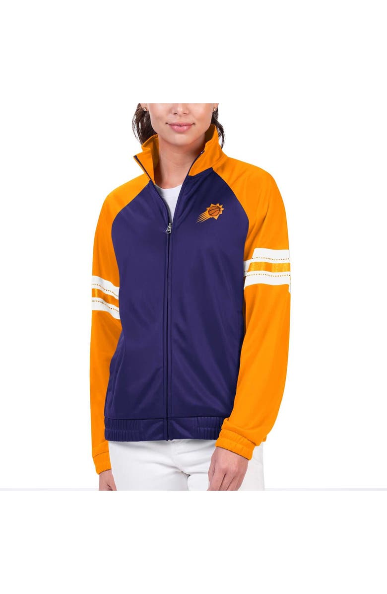G-III 4HER BY CARL BANKS Women's G-III 4Her by Carl Banks Purple Phoenix Suns Main Player Raglan Rhinestone Full-Zip Track Jacket, Alternate, color, Purple