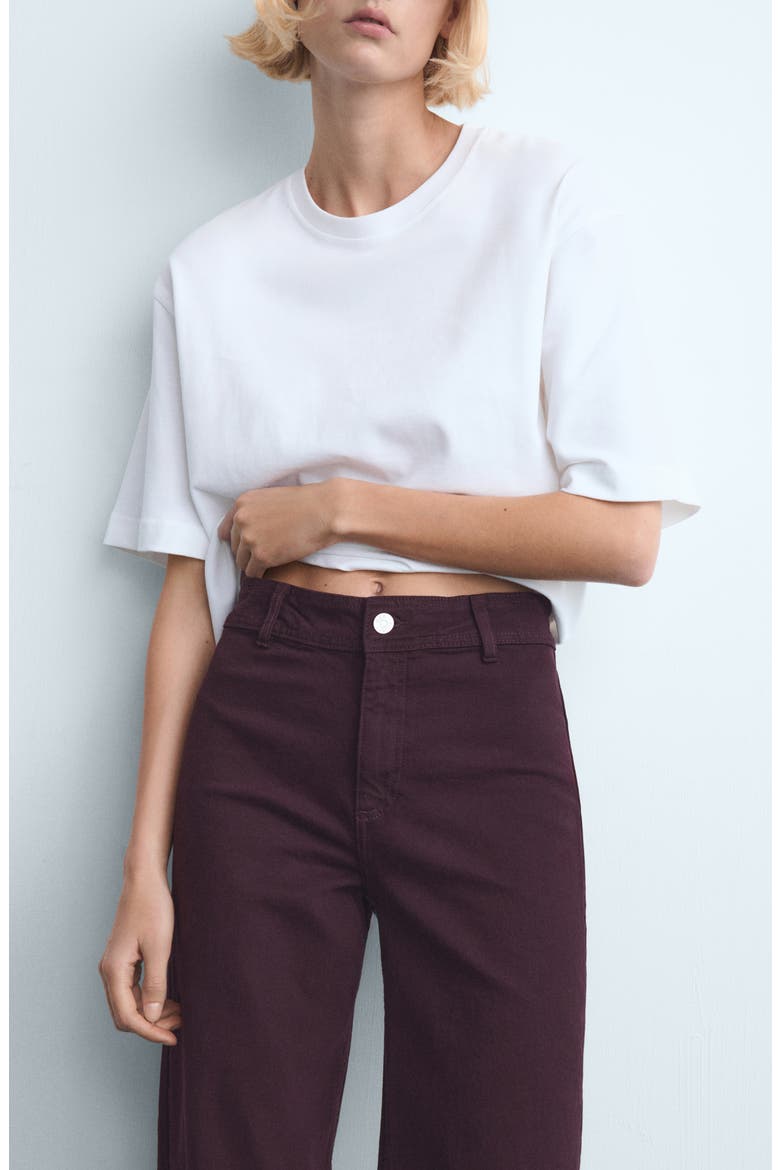 Catherin Frayed High Waist Wide Leg Culotte Jeans, Alternate, color, WINE
