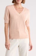 T Tahari V-Neck Mitered Pointelle Sweater