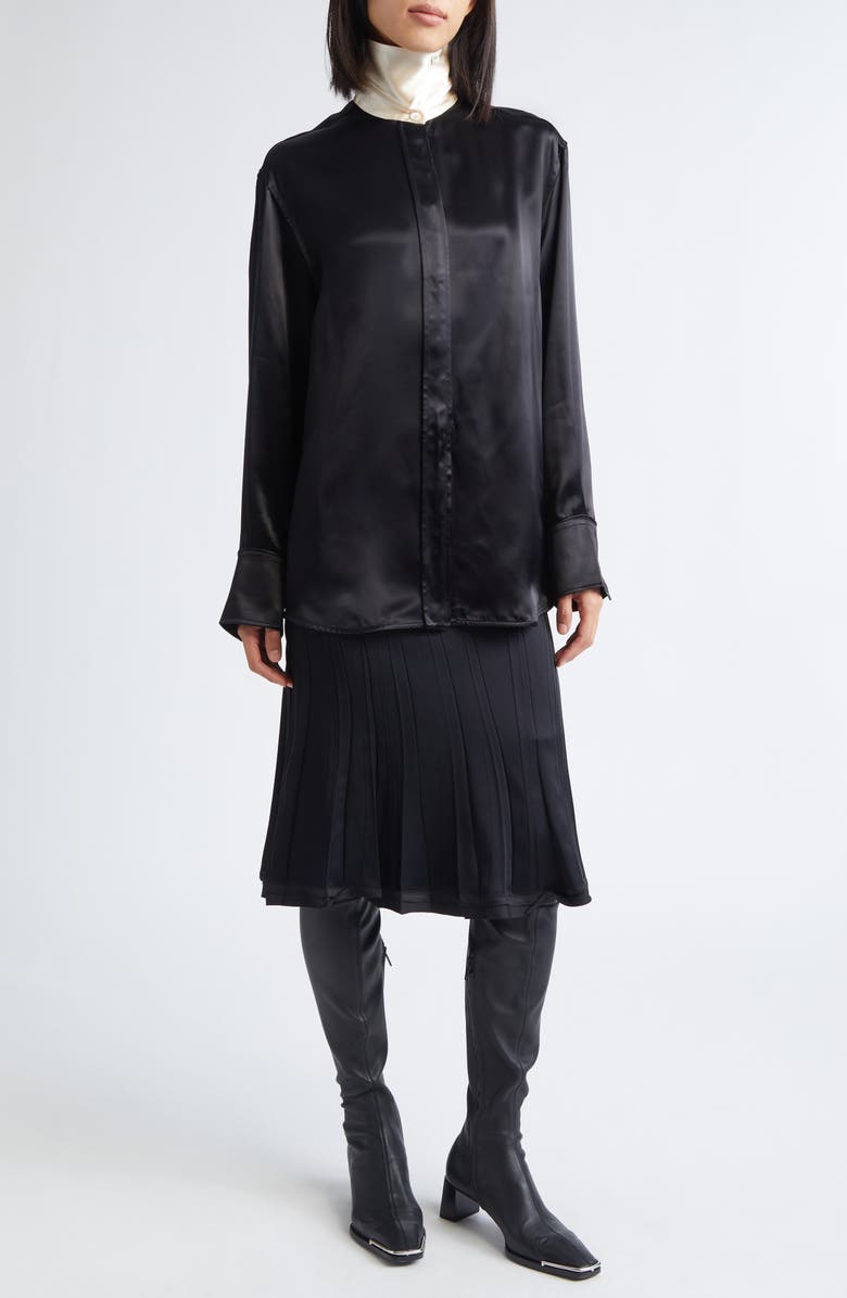 Jil Sander Relaxed Fluid Satin Button-Up Shirt, Alternate, color, Black