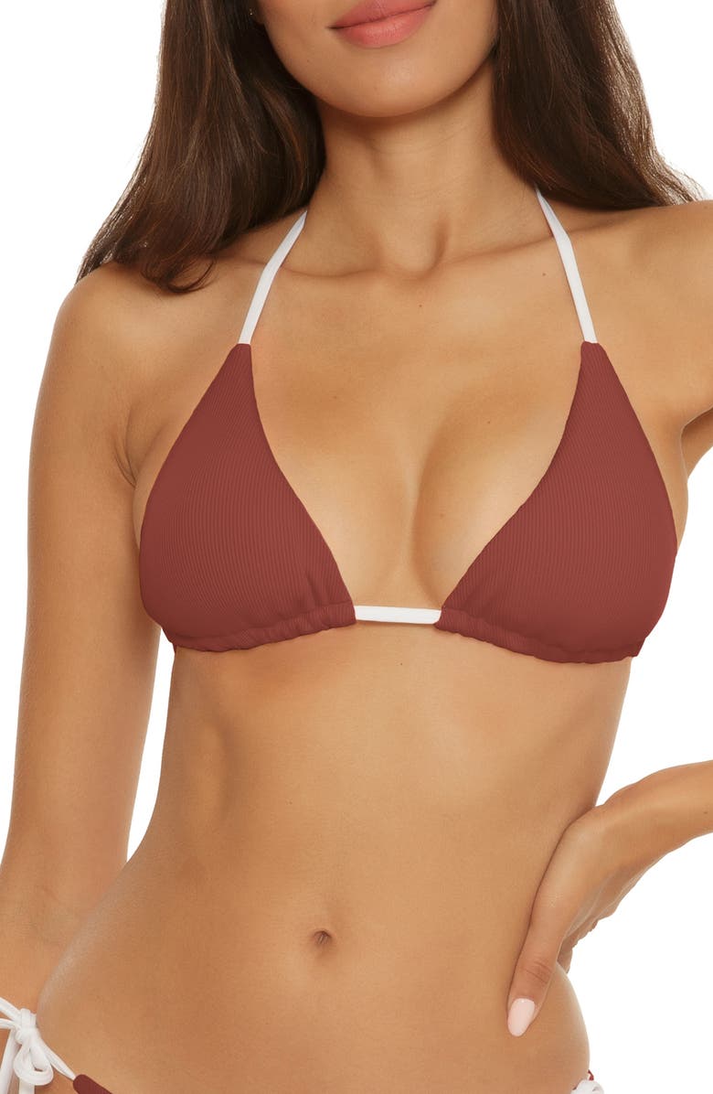 Becca Modern Reversible Rib Triangle Bikini Top, Alternate, color, Coconut