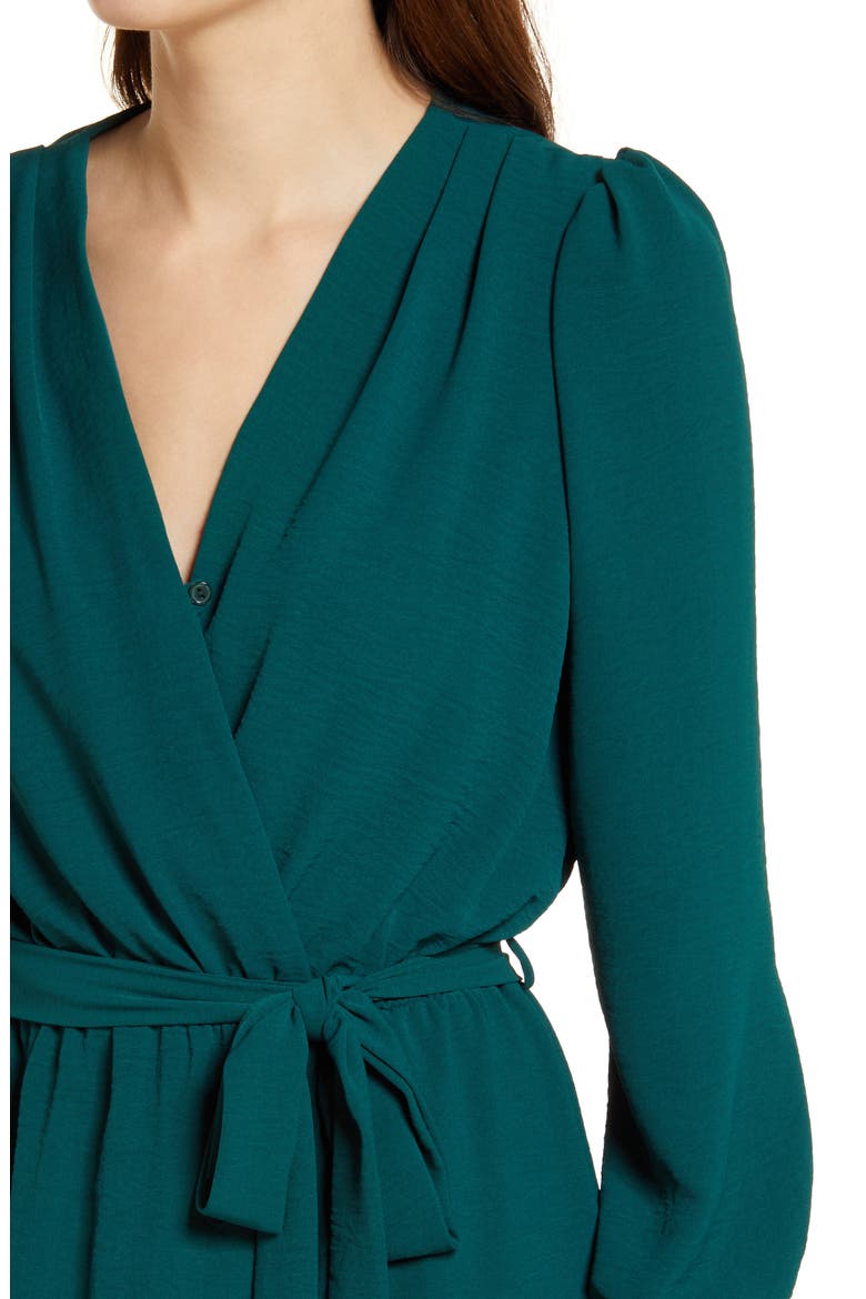 Wrap Front Long Sleeve Dress, Alternate, color, DARK GREEN