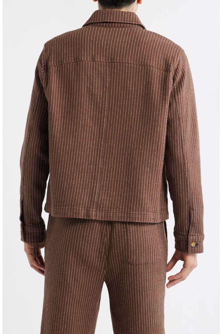 Sorrento Pinstripe Cotton & Linen Button-Up Overshirt, Alternate, color, BROWN