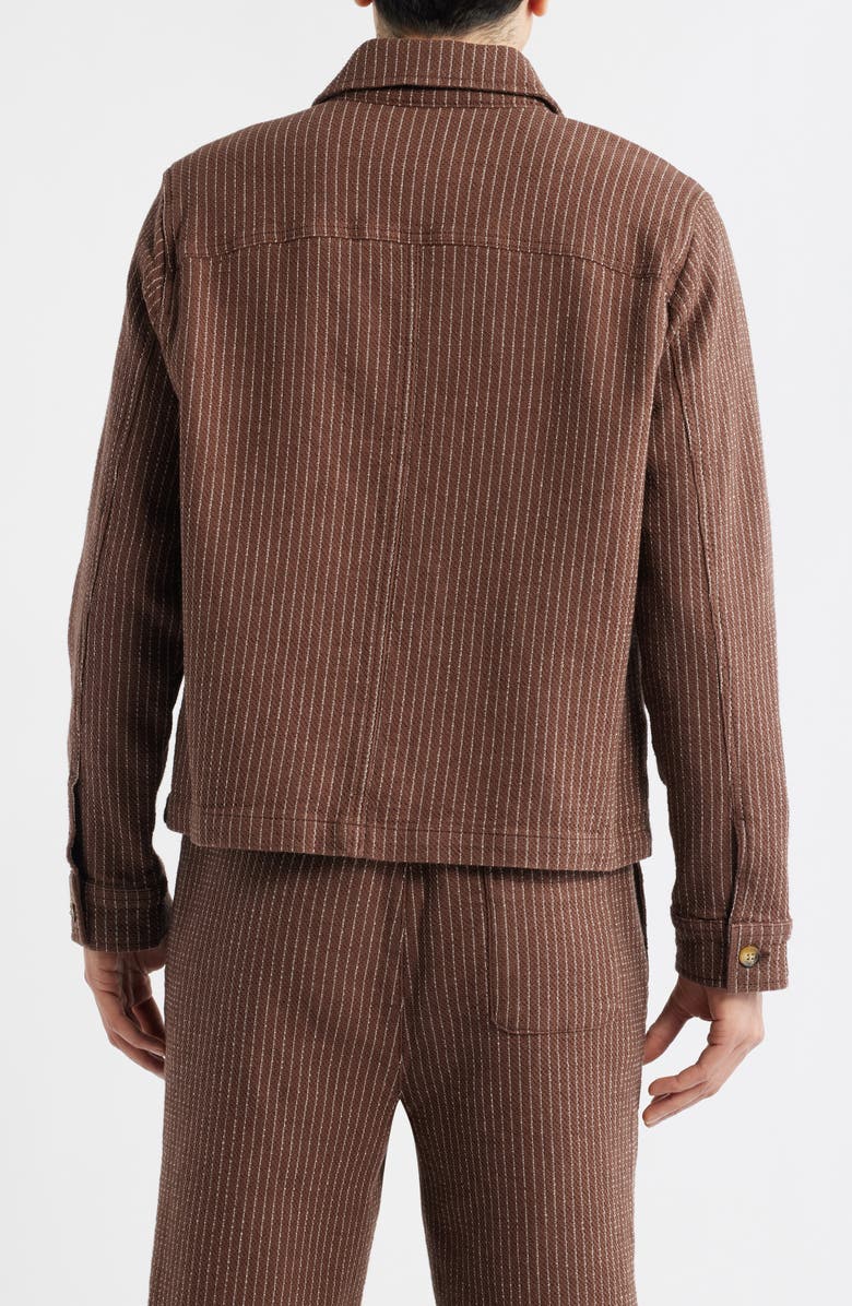 Percival Sorrento Pinstripe Cotton & Linen Button-Up Overshirt, Alternate, color, Brown